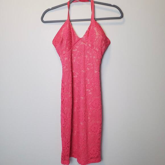 Mystic Barbiecore Pink Y2K 2000s Lace Overlay Mini Bodycon Dress Juniors Small‎ - Picture 1 of 11